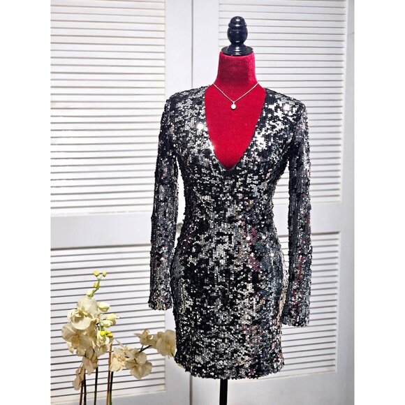 NWT Rachel Zoe Women's Muse Silver/Black Sequin Party Prom Mini Dress Sz 0 2214 - Picture 1 of 14